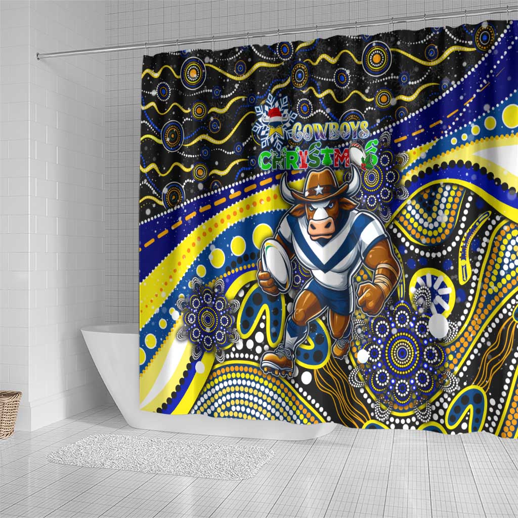 Merry Christmas Cowboys Shower Curtain Aboriginal Santa Rugby Mascot - North Queensland