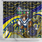 Merry Christmas Cowboys Shower Curtain Aboriginal Santa Rugby Mascot - North Queensland