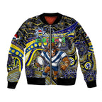 Merry Christmas Cowboys Sleeve Zip Bomber Jacket Aboriginal Santa Rugby Mascot - North Queensland
