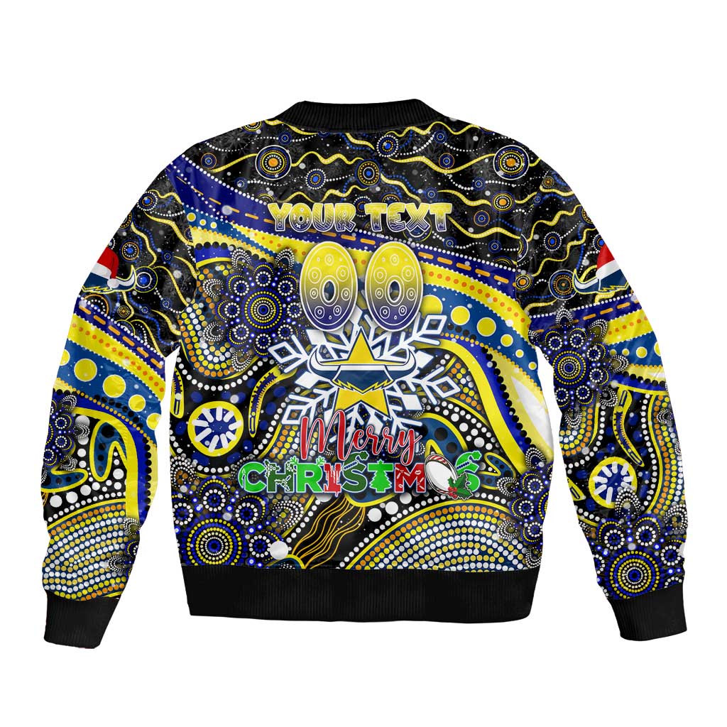 Merry Christmas Cowboys Sleeve Zip Bomber Jacket Aboriginal Santa Rugby Mascot - North Queensland
