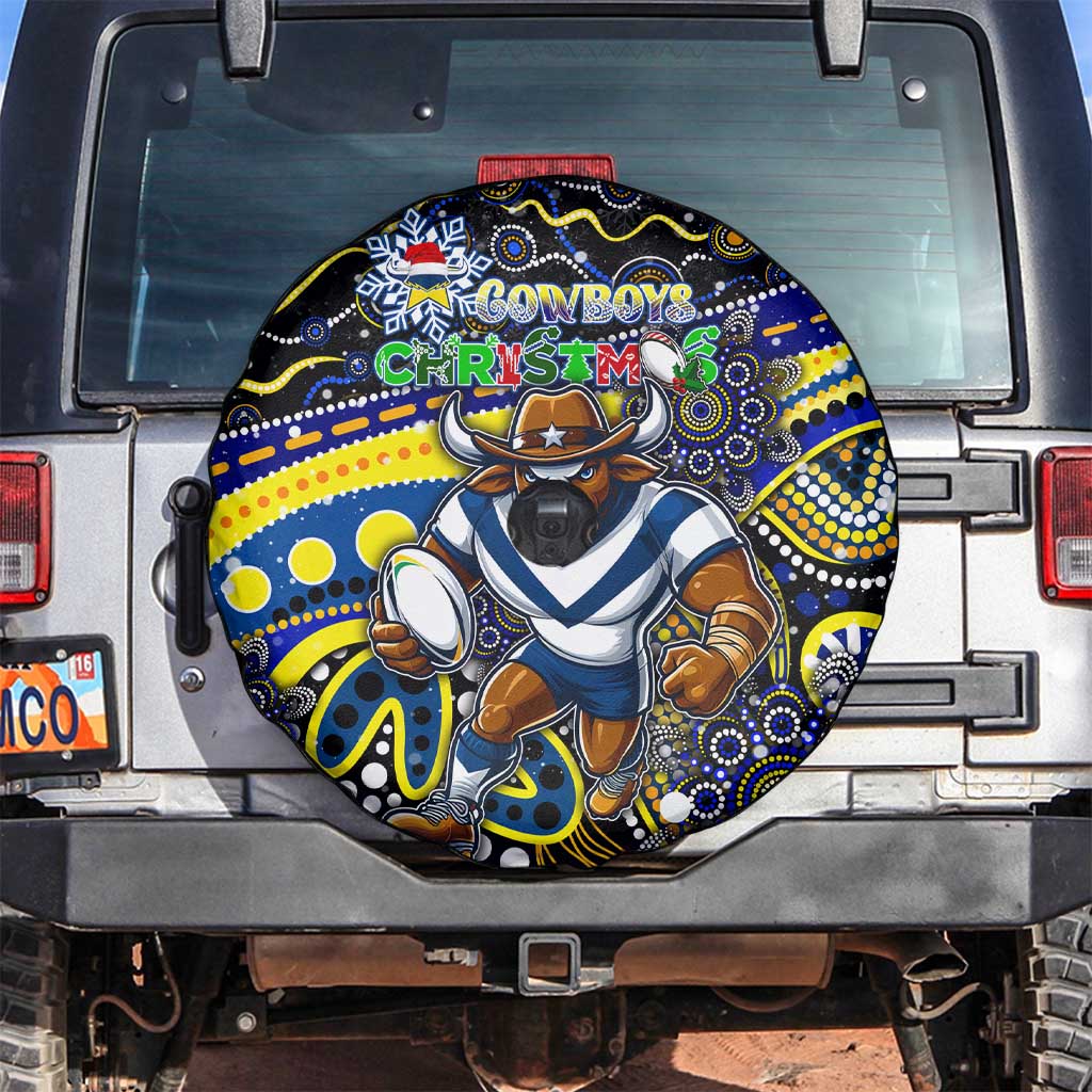 Merry Christmas Cowboys Spare Tire Cover Aboriginal Santa Rugby Mascot - North Queensland