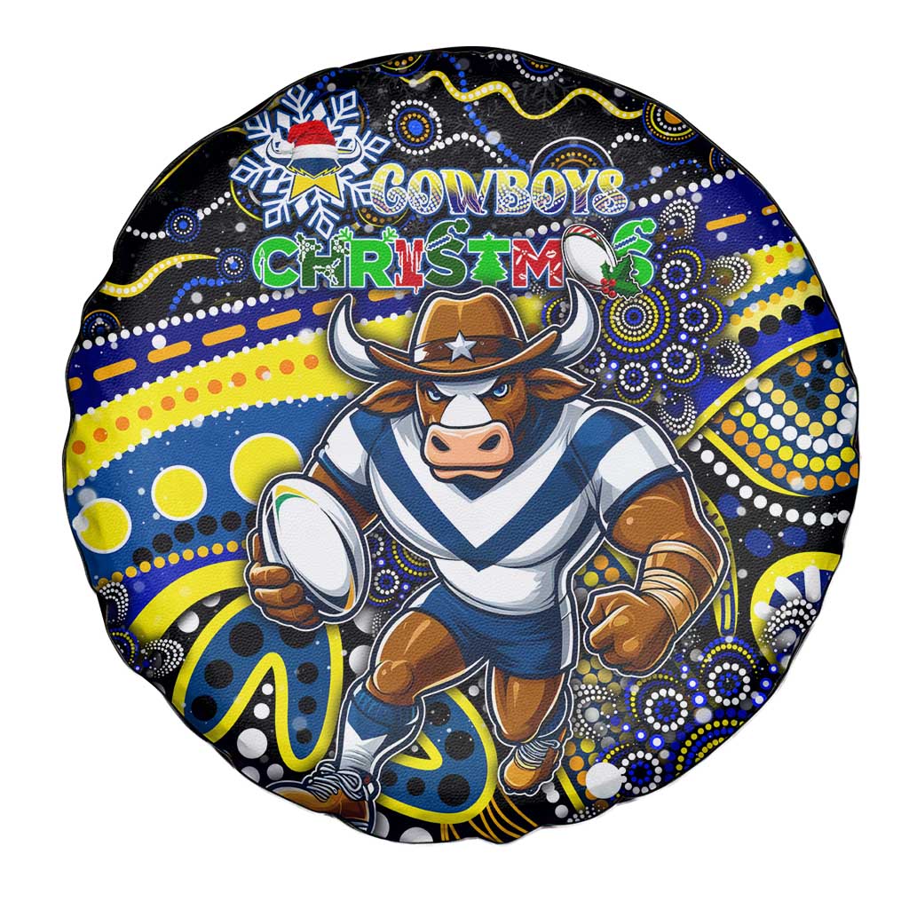 Merry Christmas Cowboys Spare Tire Cover Aboriginal Santa Rugby Mascot - North Queensland