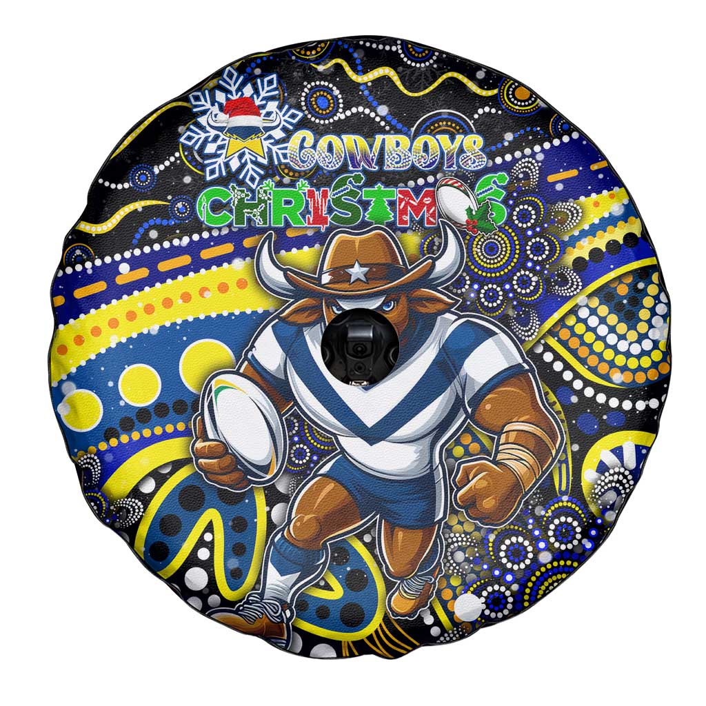 Merry Christmas Cowboys Spare Tire Cover Aboriginal Santa Rugby Mascot - North Queensland
