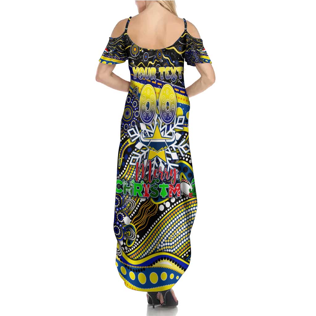 Merry Christmas Cowboys Summer Maxi Dress Aboriginal Santa Rugby Mascot - North Queensland