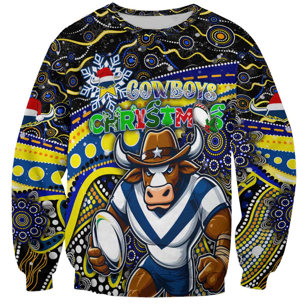 Merry Christmas Cowboys Sweatshirt Aboriginal Santa Rugby Mascot - North Queensland