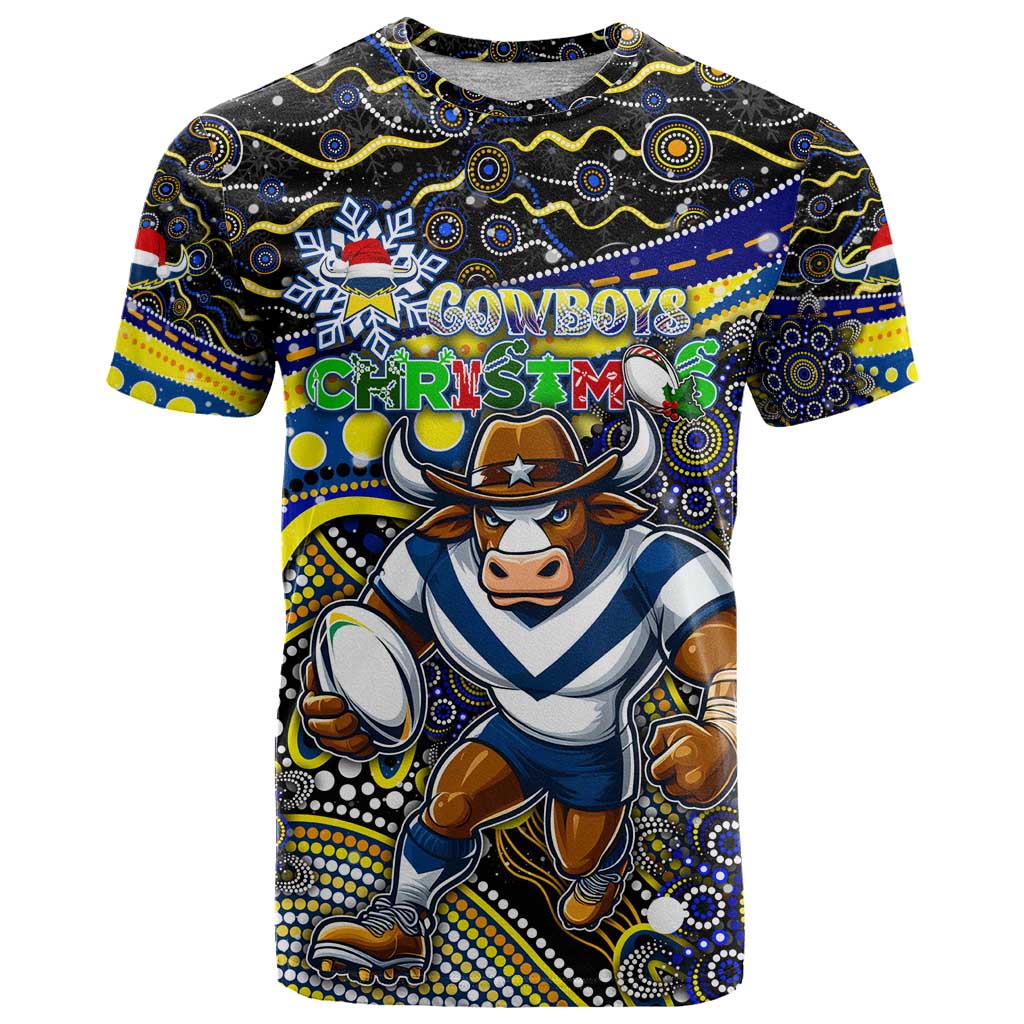 Merry Christmas Cowboys T Shirt Aboriginal Santa Rugby Mascot - North Queensland