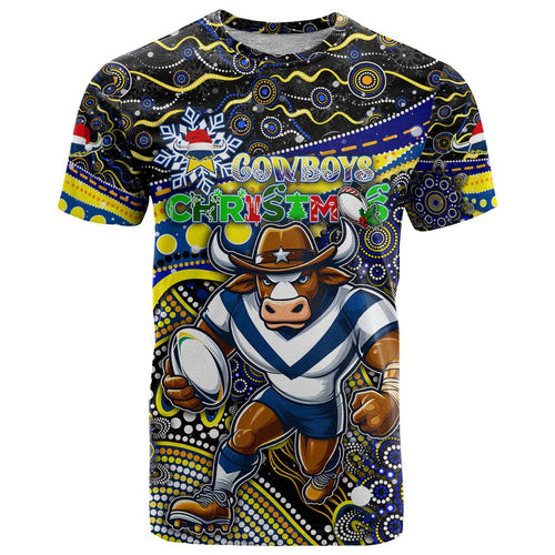 Merry Christmas Cowboys T Shirt Aboriginal Santa Rugby Mascot - North Queensland