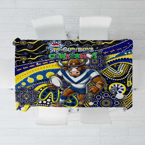 Merry Christmas Cowboys Tablecloth Aboriginal Santa Rugby Mascot - North Queensland