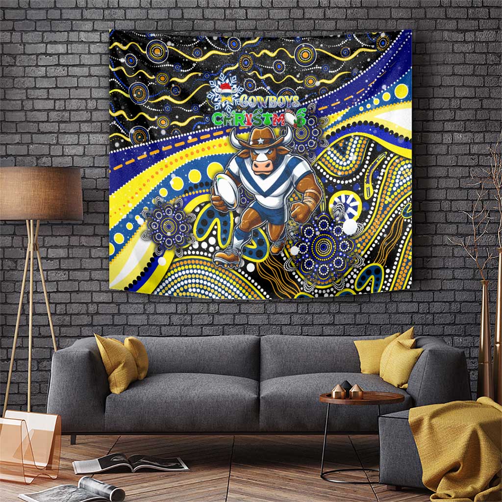 Merry Christmas Cowboys Tapestry Aboriginal Santa Rugby Mascot - North Queensland