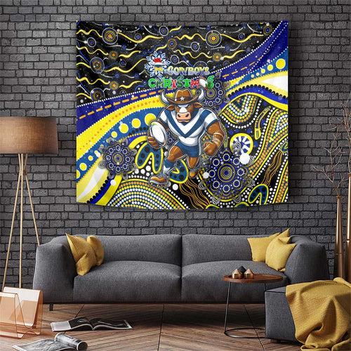 Merry Christmas Cowboys Tapestry Aboriginal Santa Rugby Mascot - North Queensland