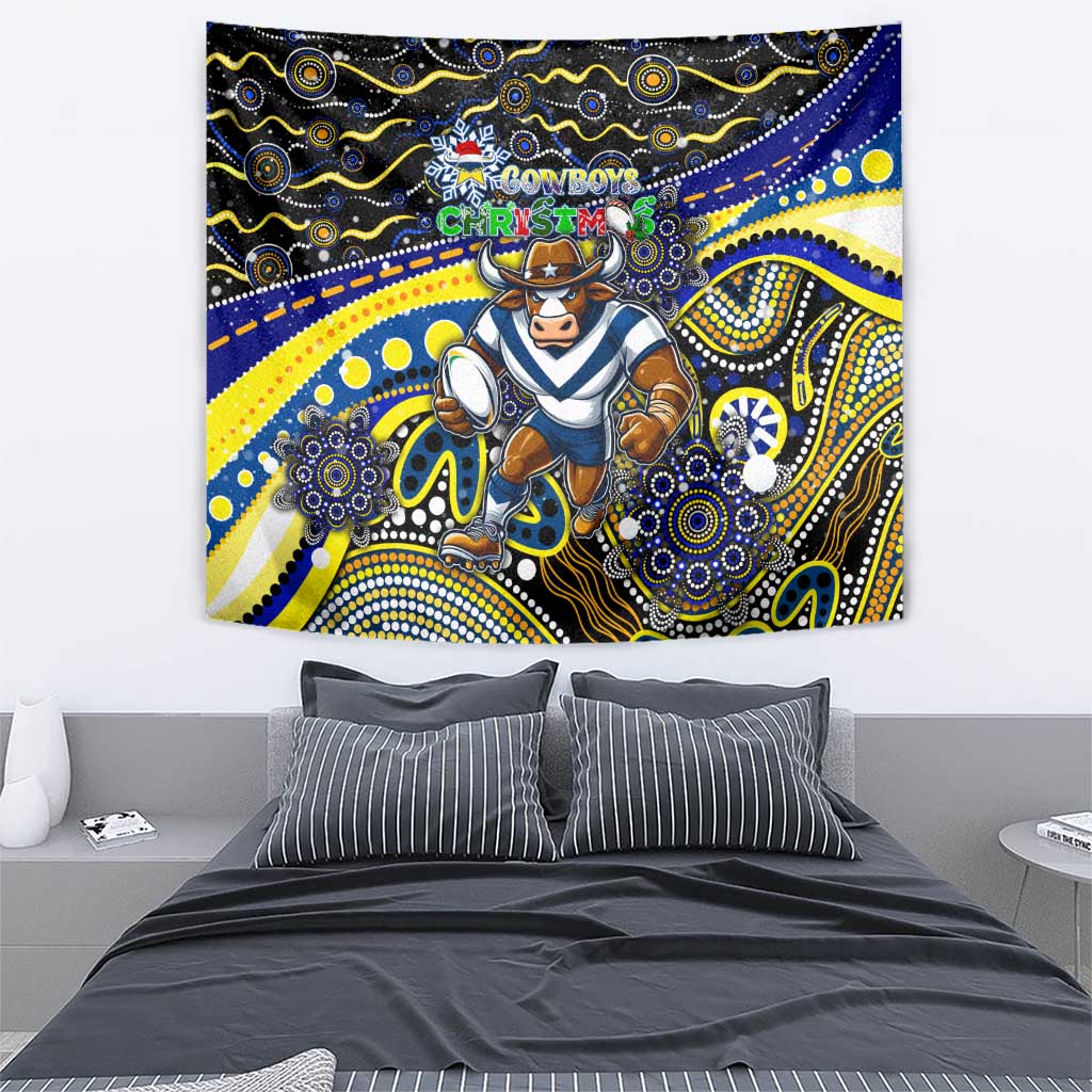Merry Christmas Cowboys Tapestry Aboriginal Santa Rugby Mascot - North Queensland