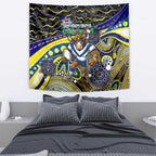 Merry Christmas Cowboys Tapestry Aboriginal Santa Rugby Mascot - North Queensland