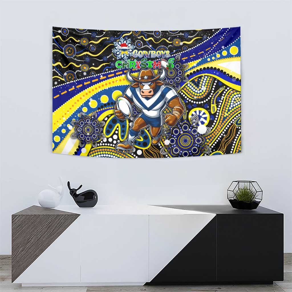 Merry Christmas Cowboys Tapestry Aboriginal Santa Rugby Mascot - North Queensland
