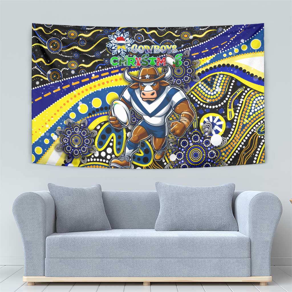 Merry Christmas Cowboys Tapestry Aboriginal Santa Rugby Mascot - North Queensland