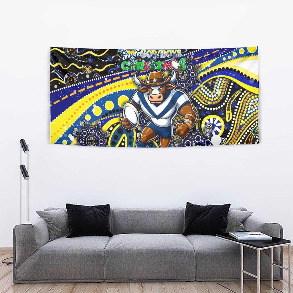 Merry Christmas Cowboys Tapestry Aboriginal Santa Rugby Mascot - North Queensland