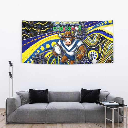 Merry Christmas Cowboys Tapestry Aboriginal Santa Rugby Mascot - North Queensland