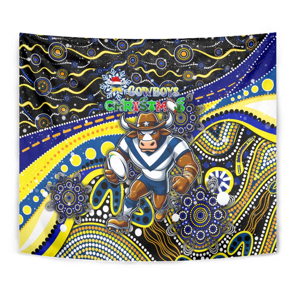 Merry Christmas Cowboys Tapestry Aboriginal Santa Rugby Mascot - North Queensland