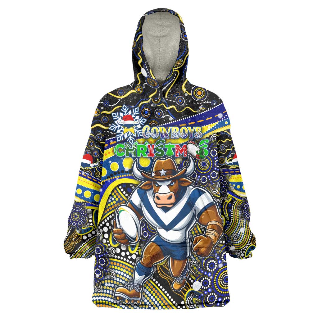 Merry Christmas Cowboys Wearable Blanket Hoodie Aboriginal Santa Rugby Mascot - North Queensland