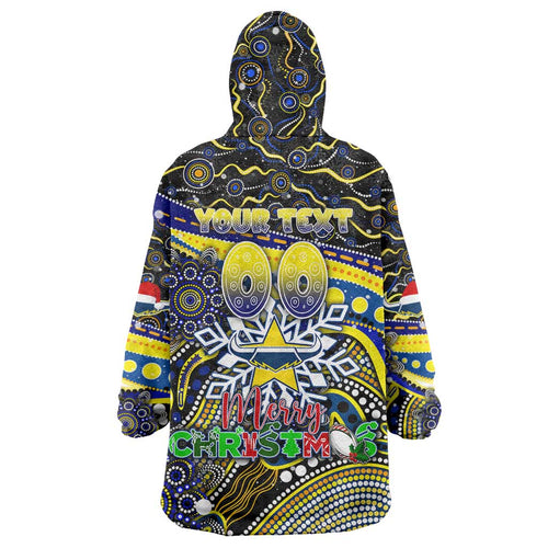 Merry Christmas Cowboys Wearable Blanket Hoodie Aboriginal Santa Rugby Mascot - North Queensland