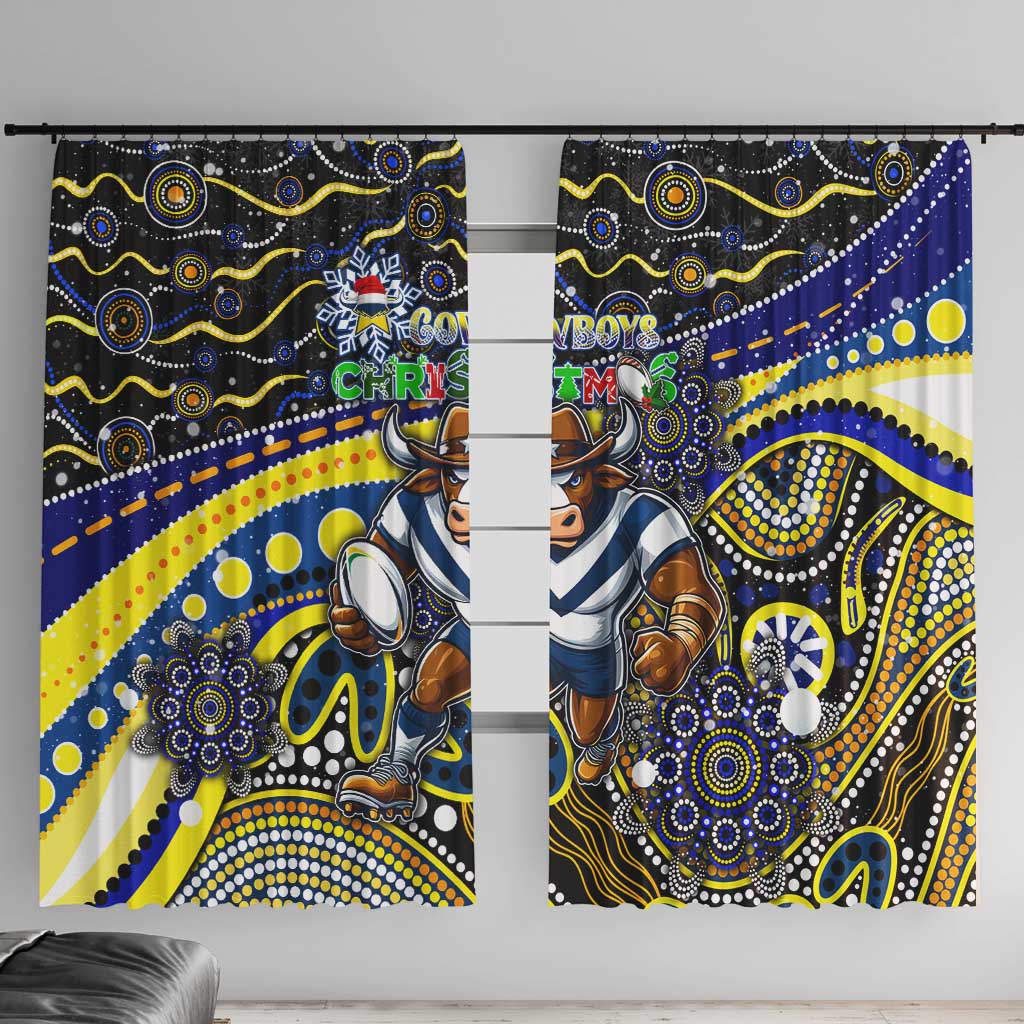 Merry Christmas Cowboys Window Curtain Aboriginal Santa Rugby Mascot - North Queensland