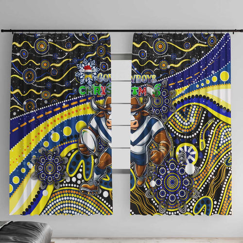 Merry Christmas Cowboys Window Curtain Aboriginal Santa Rugby Mascot - North Queensland