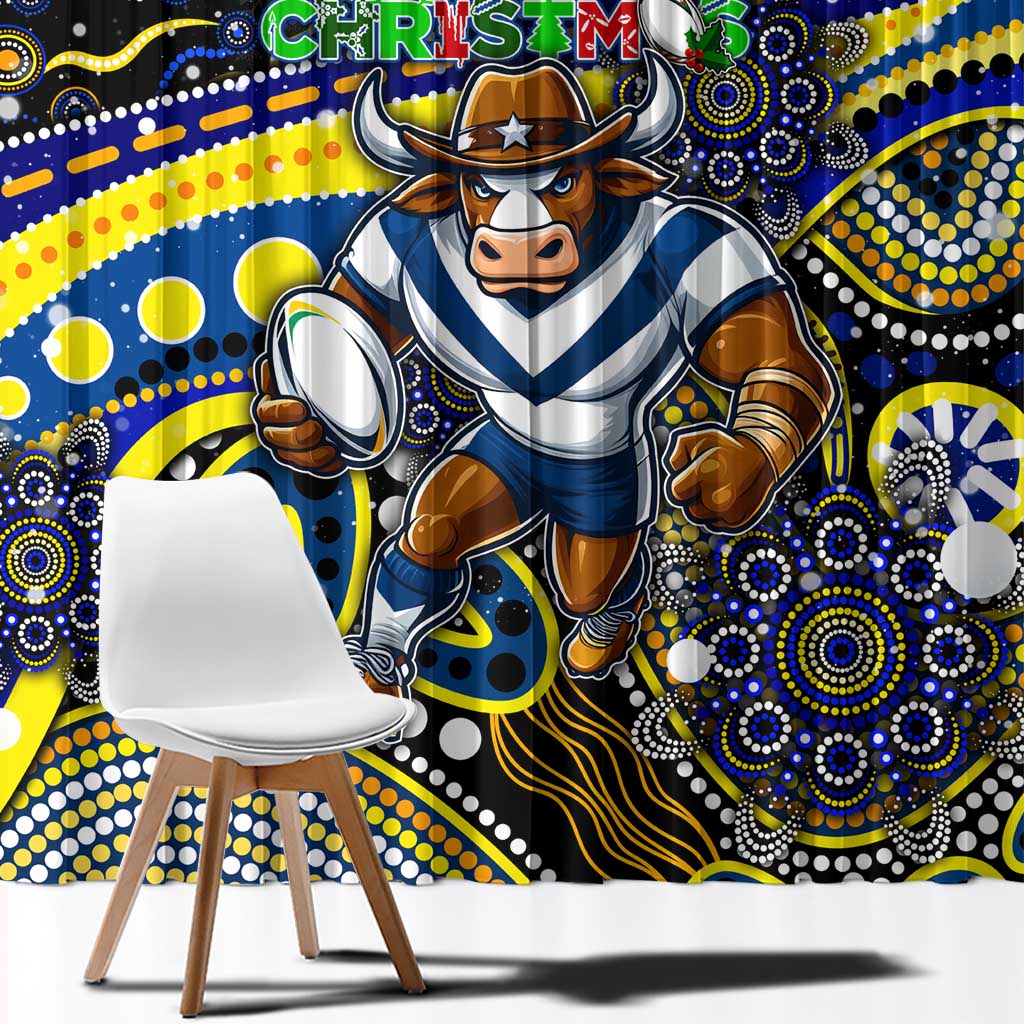 Merry Christmas Cowboys Window Curtain Aboriginal Santa Rugby Mascot - North Queensland