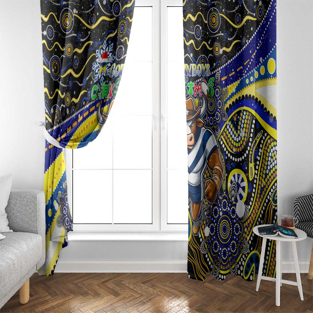 Merry Christmas Cowboys Window Curtain Aboriginal Santa Rugby Mascot - North Queensland