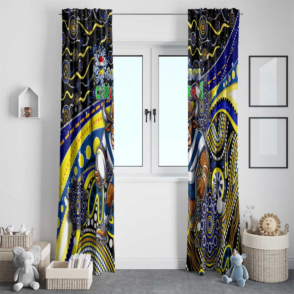 Merry Christmas Cowboys Window Curtain Aboriginal Santa Rugby Mascot - North Queensland
