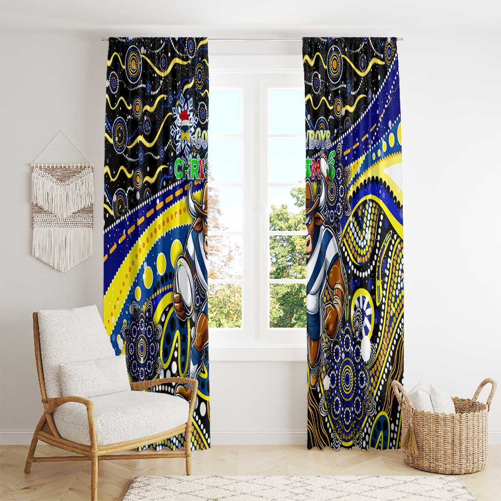 Merry Christmas Cowboys Window Curtain Aboriginal Santa Rugby Mascot - North Queensland