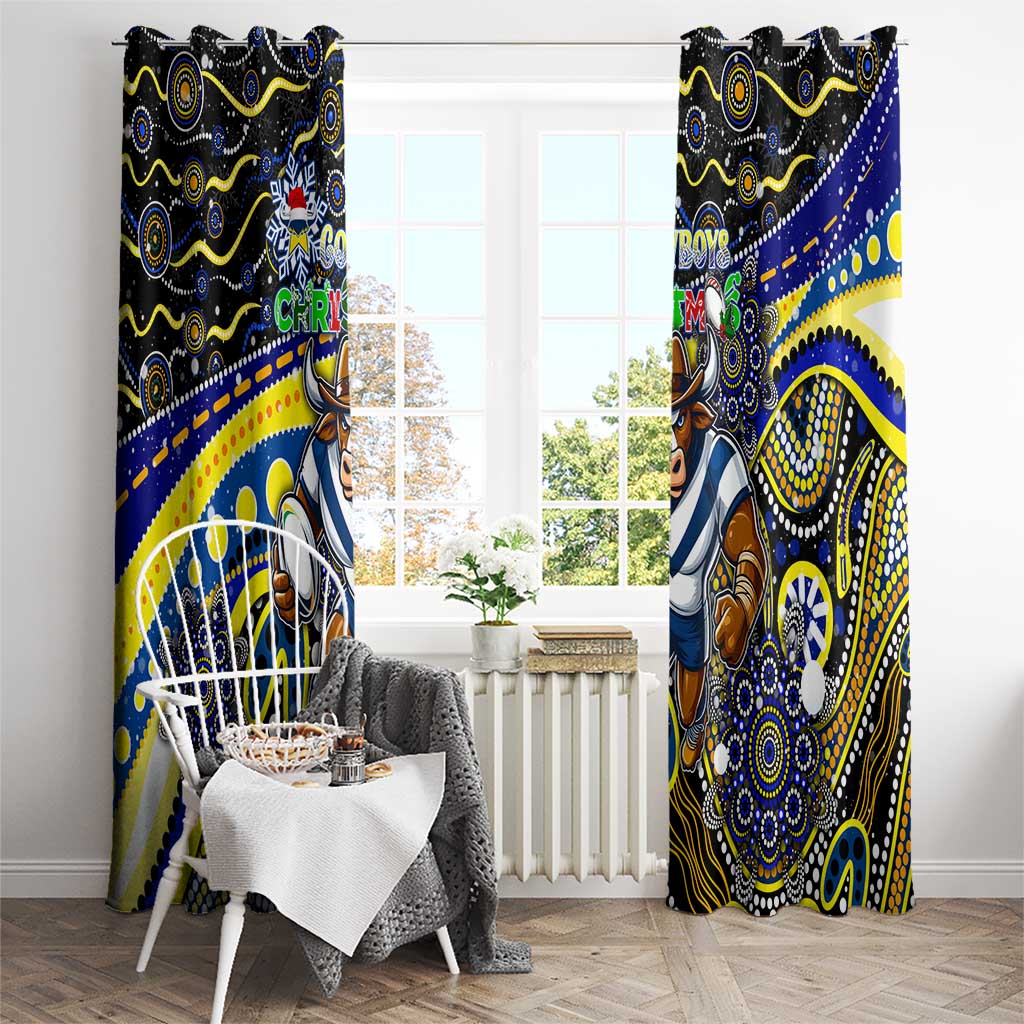 Merry Christmas Cowboys Window Curtain Aboriginal Santa Rugby Mascot - North Queensland
