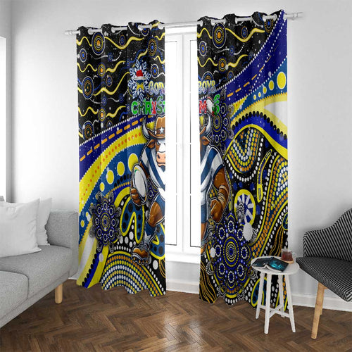 Merry Christmas Cowboys Window Curtain Aboriginal Santa Rugby Mascot - North Queensland