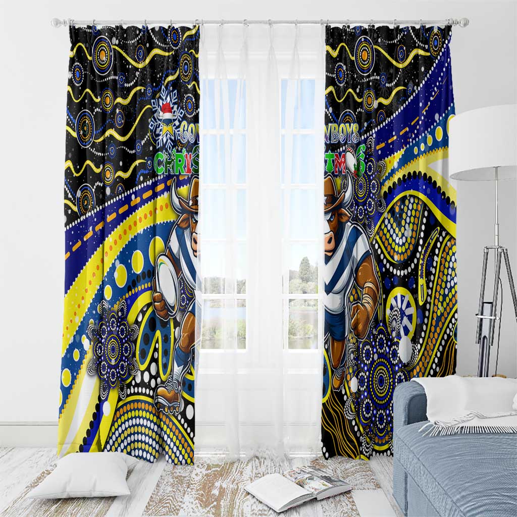 Merry Christmas Cowboys Window Curtain Aboriginal Santa Rugby Mascot - North Queensland