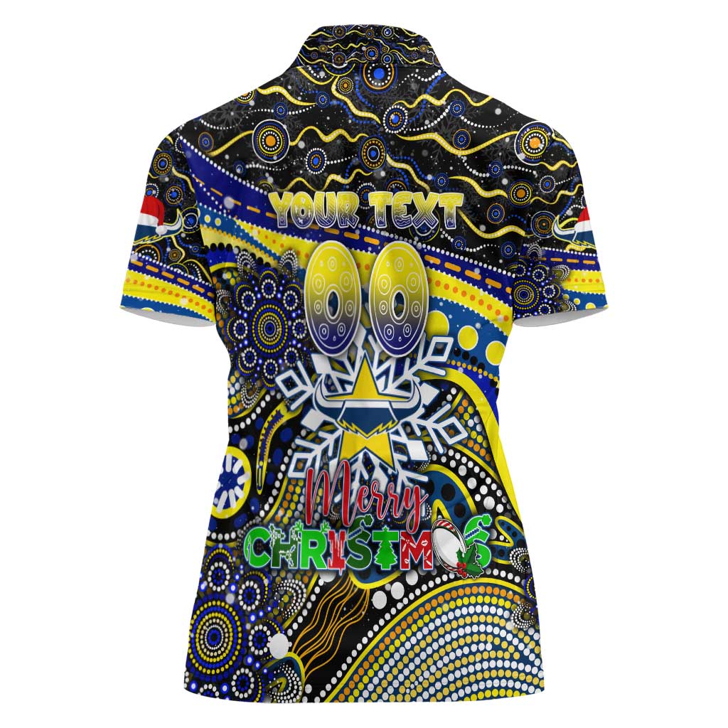 Merry Christmas Cowboys Women Polo Shirt Aboriginal Santa Rugby Mascot - North Queensland