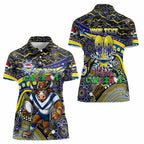 Merry Christmas Cowboys Women Polo Shirt Aboriginal Santa Rugby Mascot - North Queensland