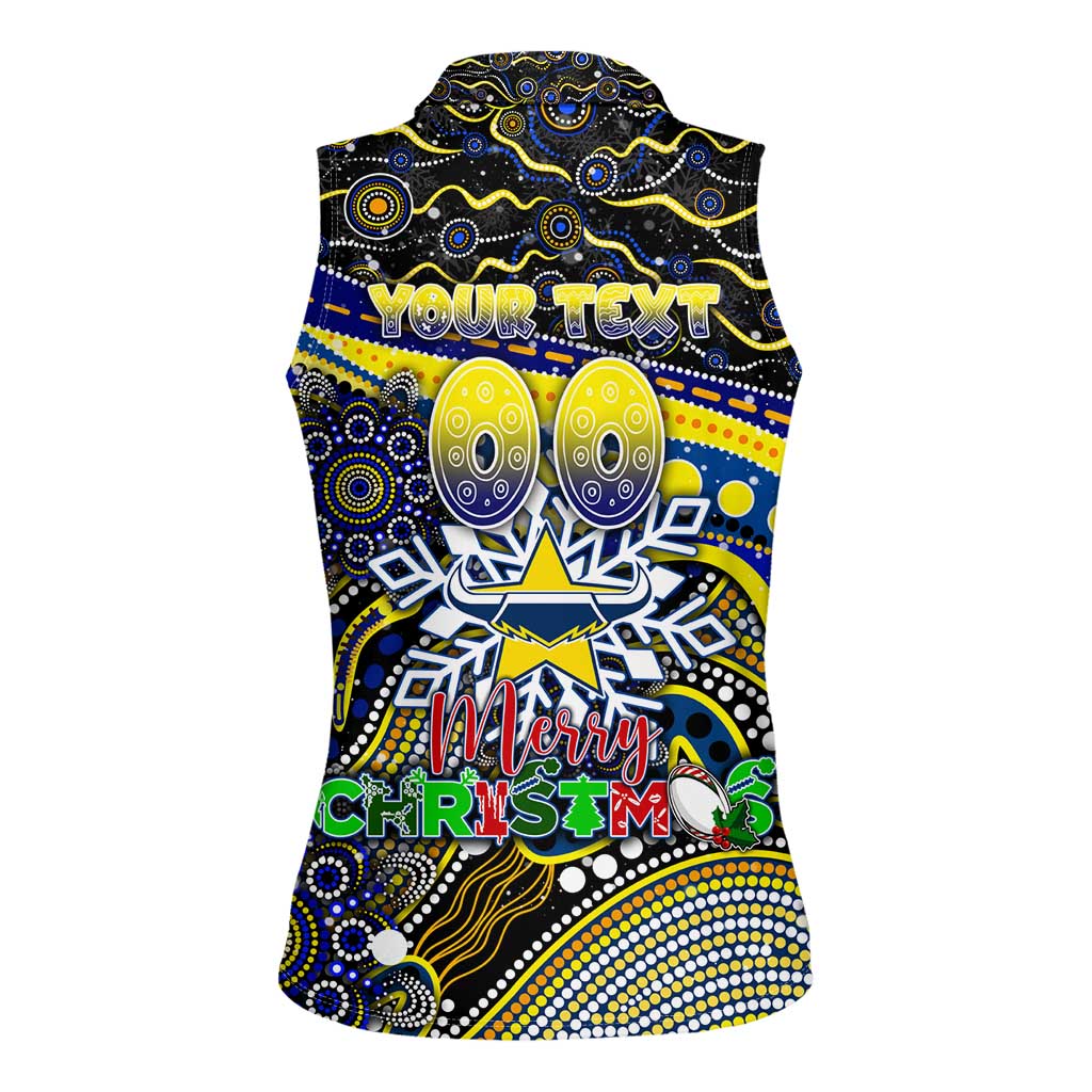 Merry Christmas Cowboys Women Sleeveless Polo Shirt Aboriginal Santa Rugby Mascot - North Queensland