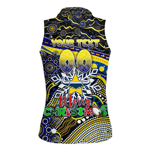 Merry Christmas Cowboys Women Sleeveless Polo Shirt Aboriginal Santa Rugby Mascot - North Queensland
