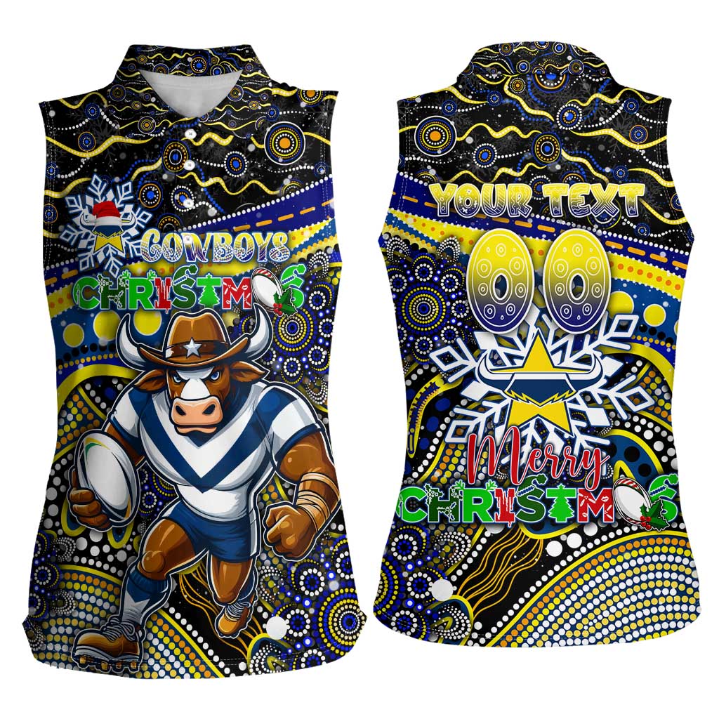 Merry Christmas Cowboys Women Sleeveless Polo Shirt Aboriginal Santa Rugby Mascot - North Queensland