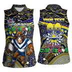 Merry Christmas Cowboys Women Sleeveless Polo Shirt Aboriginal Santa Rugby Mascot - North Queensland