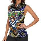 Merry Christmas Cowboys Women Sleeveless Polo Shirt Aboriginal Santa Rugby Mascot - North Queensland