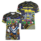 Merry Christmas Cowboys Women V-Neck T-Shirt Aboriginal Santa Rugby Mascot - North Queensland