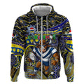 Merry Christmas Cowboys Zip Hoodie Aboriginal Santa Rugby Mascot - North Queensland