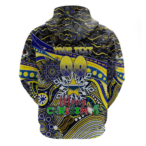 Merry Christmas Cowboys Zip Hoodie Aboriginal Santa Rugby Mascot - North Queensland