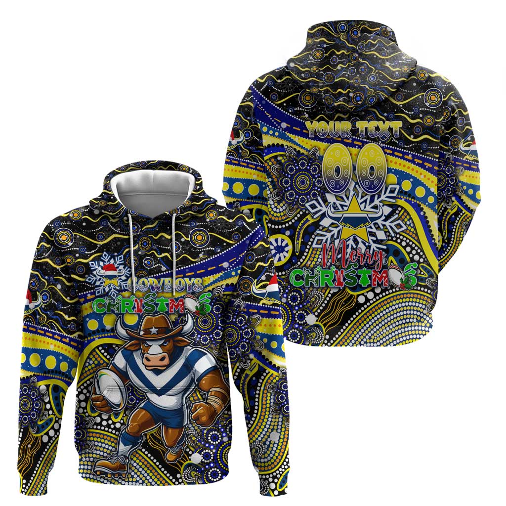 Merry Christmas Cowboys Zip Hoodie Aboriginal Santa Rugby Mascot - North Queensland