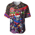 Merry Christmas Newcastle Knights Baseball Jersey Aboriginal Santa Rugby Mascot - Novocastrians