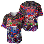 Merry Christmas Newcastle Knights Baseball Jersey Aboriginal Santa Rugby Mascot - Novocastrians