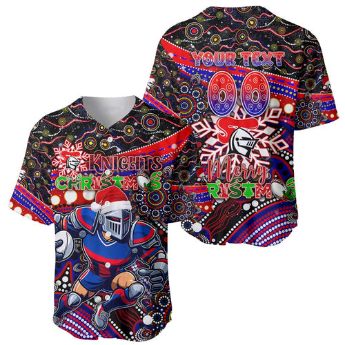 Merry Christmas Newcastle Knights Baseball Jersey Aboriginal Santa Rugby Mascot - Novocastrians