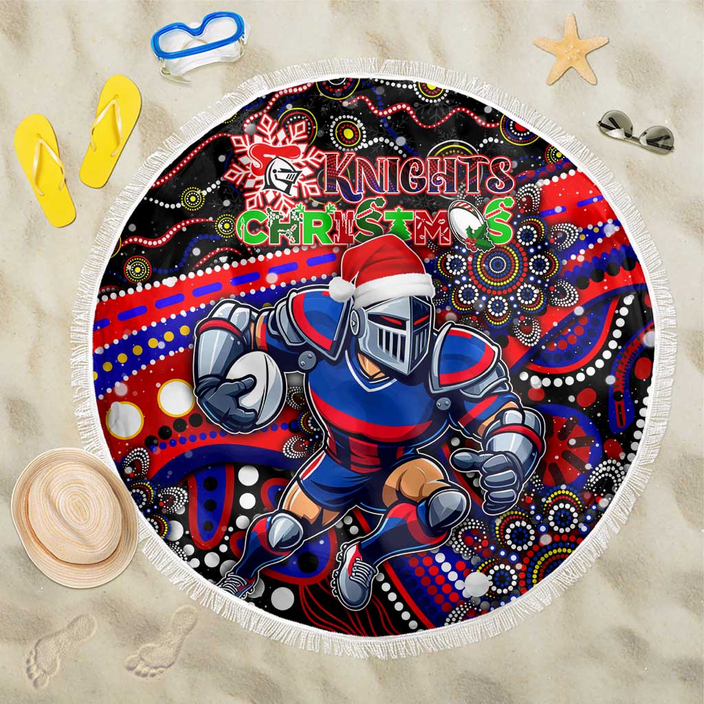Merry Christmas Newcastle Knights Beach Blanket Aboriginal Santa Rugby Mascot - Novocastrians