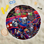 Merry Christmas Newcastle Knights Beach Blanket Aboriginal Santa Rugby Mascot - Novocastrians