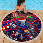 Merry Christmas Newcastle Knights Beach Blanket Aboriginal Santa Rugby Mascot - Novocastrians