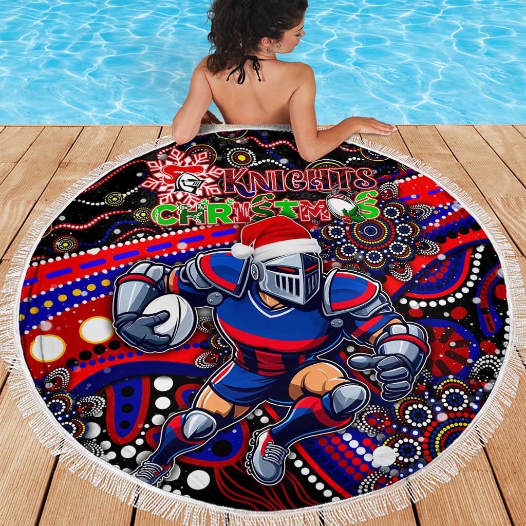 Merry Christmas Newcastle Knights Beach Blanket Aboriginal Santa Rugby Mascot - Novocastrians